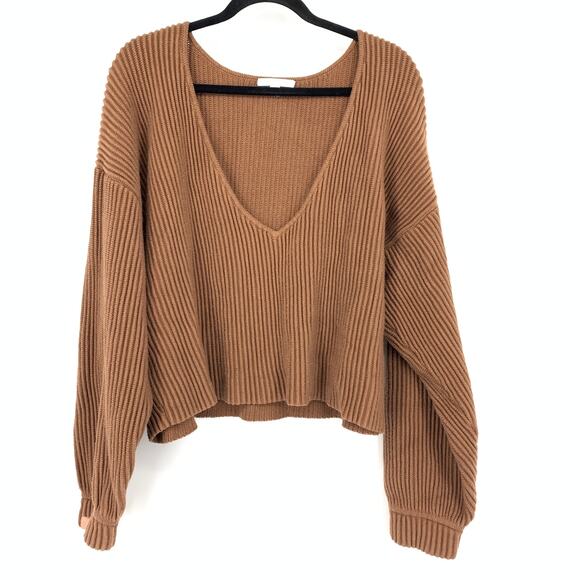 Lunya Cozy Cotton Silk Reversible Pullover Sweater Womens Sz L Brown Rib Knit